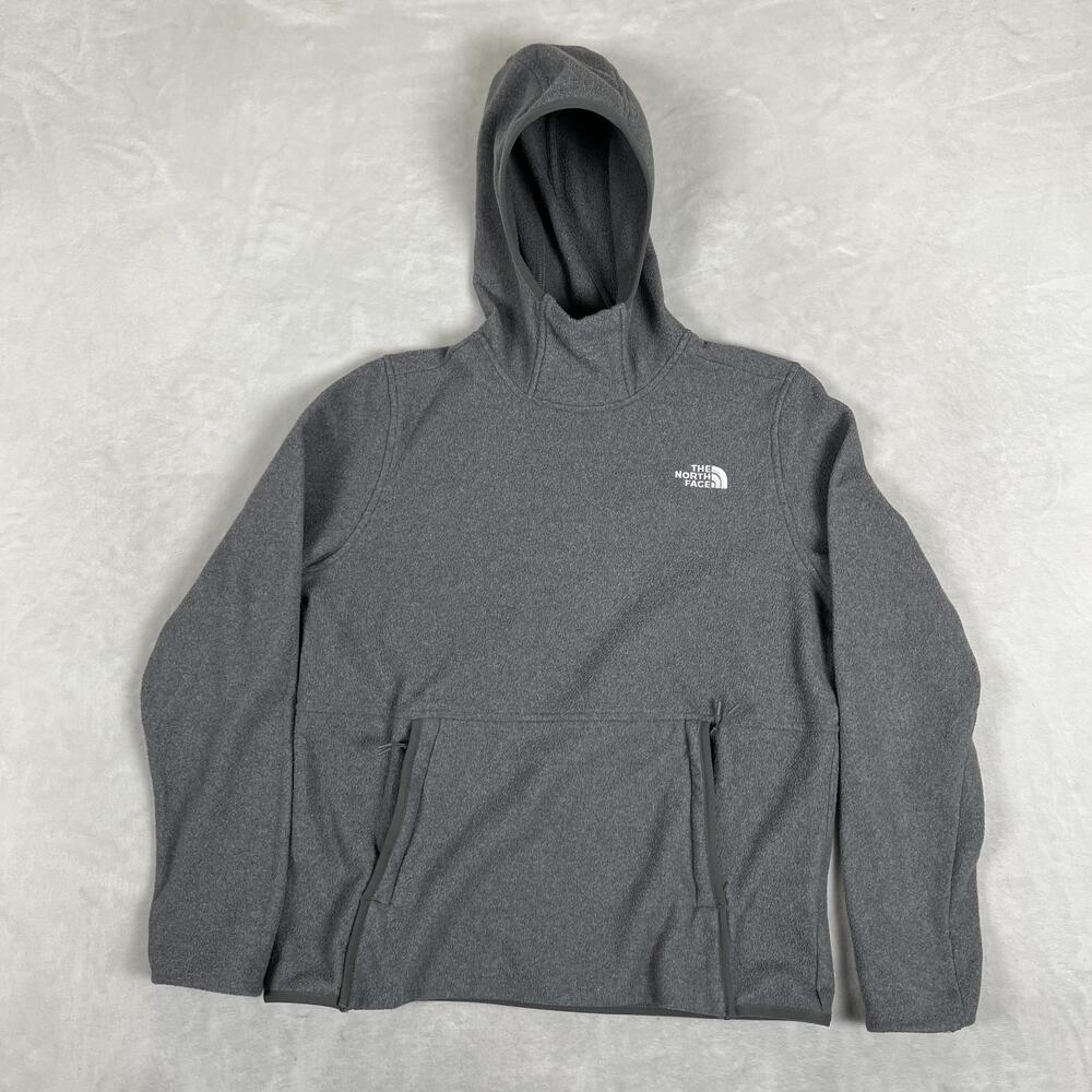 The North Face Hoodie Sweatshirt Womens Medium Gray Fleece Pullover Zip Pockets